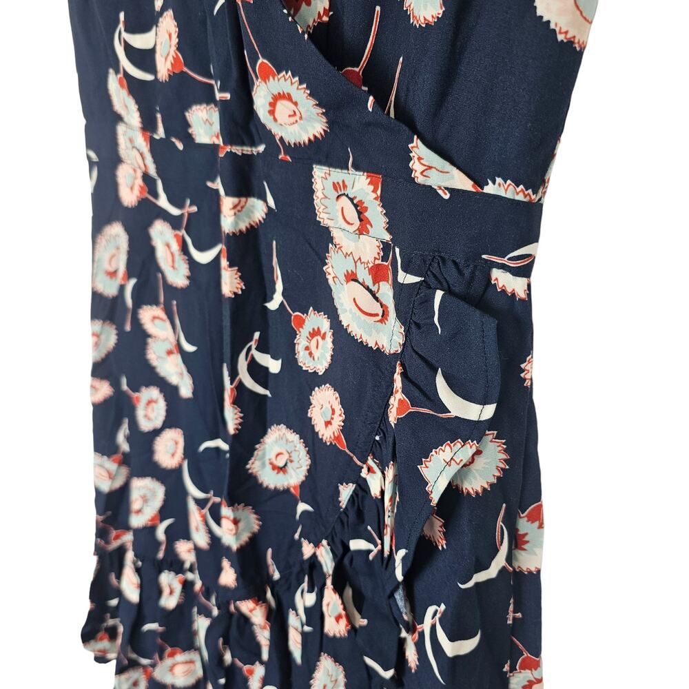 J. Crew Blue Floating Floral Mini Dress Sz 2 Ruffle Hem Garden Cottage Wedding - Picture 5 of 10